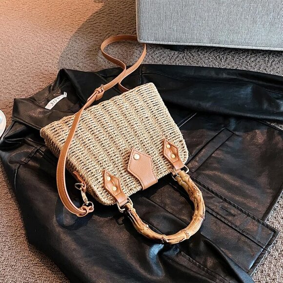 Straw Purses for Women Trendy Summer Woven Tote Bag Straw Basket Crossbody Wicke - Picture 6 of 7